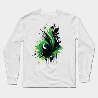 Abstract Green and Black Half Moon Design Long Sleeve T-Shirt